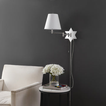 David 18.5" Modern French Country Swing Arm Plug-In or Hardwired Iron LED Star Wall Sconce with Pull-Chain and USB Charging Port - JONATHAN Y